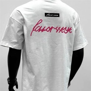 简约宽松青年280克重磅字母印花T恤男夏季新款美式宽松短袖领带夹