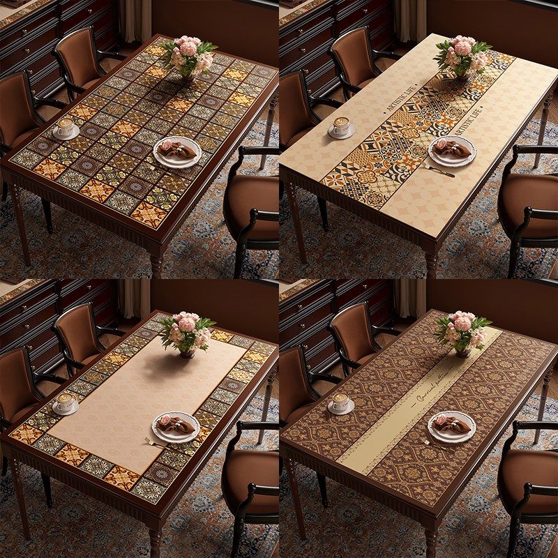 皮革餐桌垫美式复古轻奢高级感防油防水防烫免洗高级感长方形桌布,居家布艺,桌布,淘宝优惠券,粉丝福利购,淘宝优惠卷