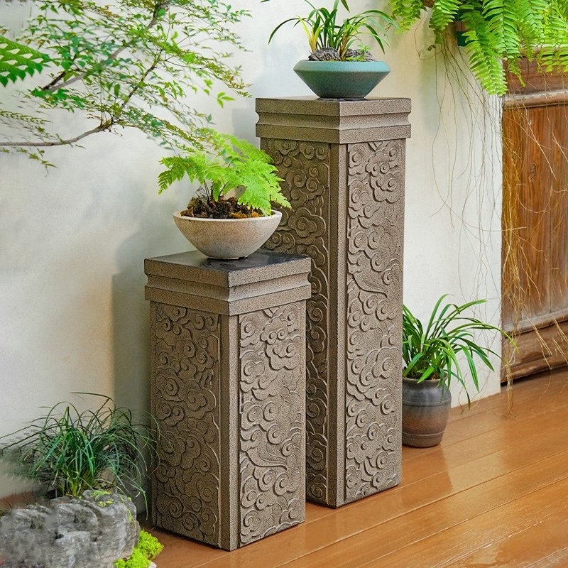 落地摆件祥云柱新中式展示柱茶室装饰仿石柱墩花园庭院子盆景底座