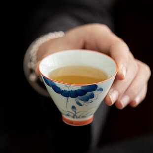 草木灰手绘斗笠杯复古主人杯品茗单杯功夫茶具喝茶小容量茶杯