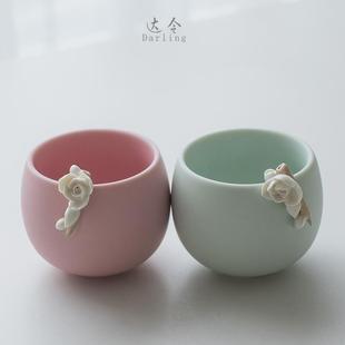 陶瓷茶杯品茗杯粉色主人杯功夫茶具单杯个人专用泡茶杯茶盏礼盒装