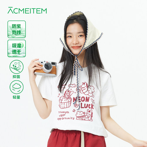 ACMEITEM爱棵米 户外健身速干印花短袖T恤合体运动防晒短袖女