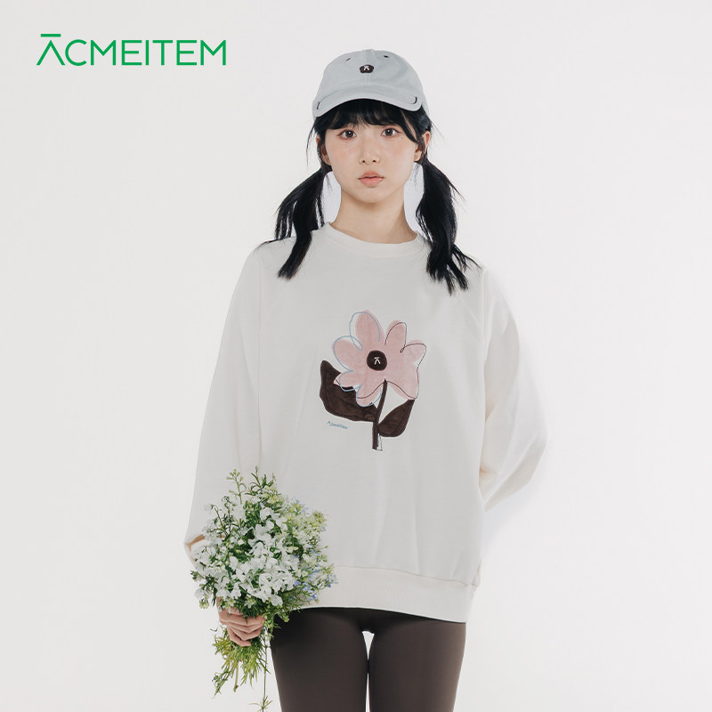 ACMEITEM爱棵米 休闲运动花朵刺绣长袖圆领卫衣休闲扩版上衣女士