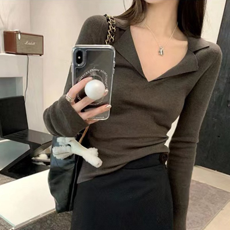 POLO领针织衫今年流行漂亮打底衫好看的洋气毛衣女内搭秋冬上衣女