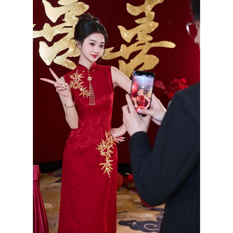 桃花源旗袍新款女新娘敬酒服迎宾订婚送接亲晨袍婚宴拍照影楼回门