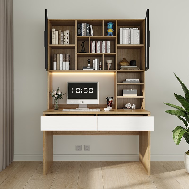 实木书桌书架一体组合儿童写字台中学生转角学习桌原木卧室电脑桌