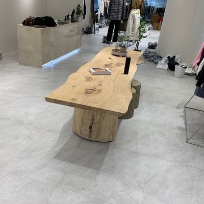 原木大板展示桌服装店中岛流水台实木展示台童装中间摆放长方形桌