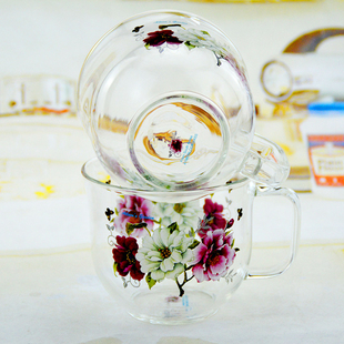 韩国大容量早餐杯玻璃马克杯燕麦杯子家用带盖勺可微波牛奶麦片碗