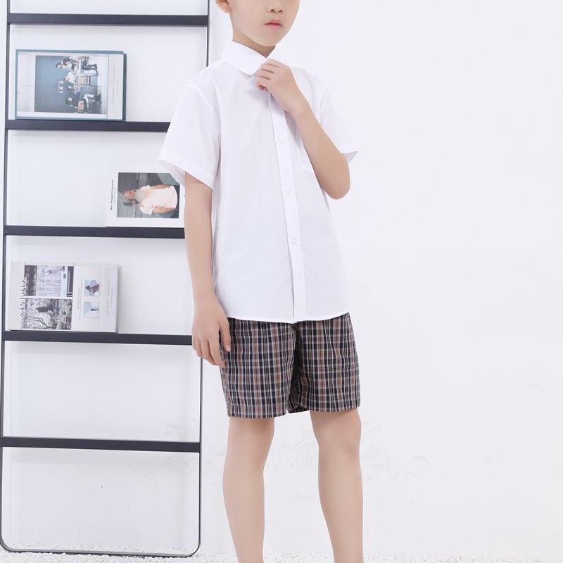 深圳市校服小学生夏季礼服男女短袖衬衣白色衬衫全松紧格子裤短裙
