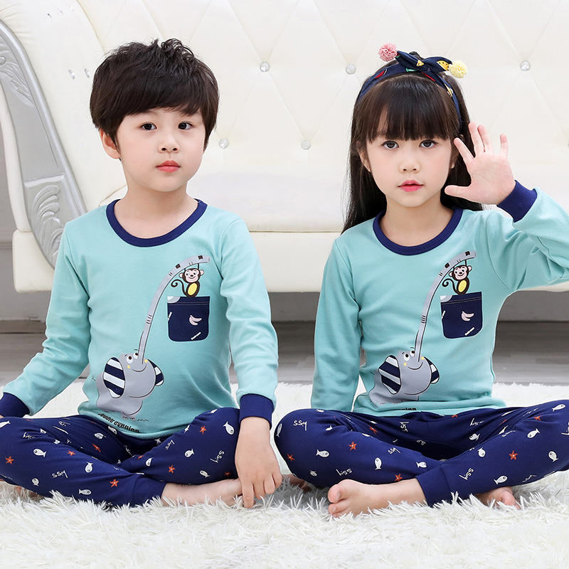 儿童秋衣卫生裤套装全棉男童女童发热衣纯棉女孩三岁宝宝冬天睡衣