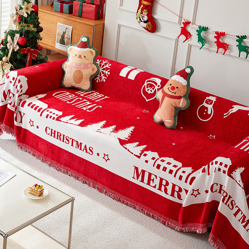 耶诞节新年红色喜庆沙发巾盖布毯沙发垫秋冬四季通用全包沙发套罩