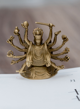 准提菩萨铜摆件佛母随身佛像黄铜好看迷你随身佛书房茶空间装饰品