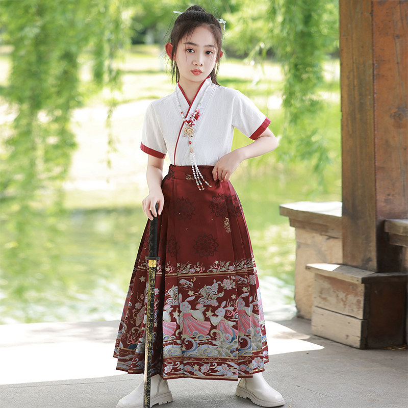 马面裙女童套装中国风日常儿童汉服古风女夏季短袖薄款唐装半身裙