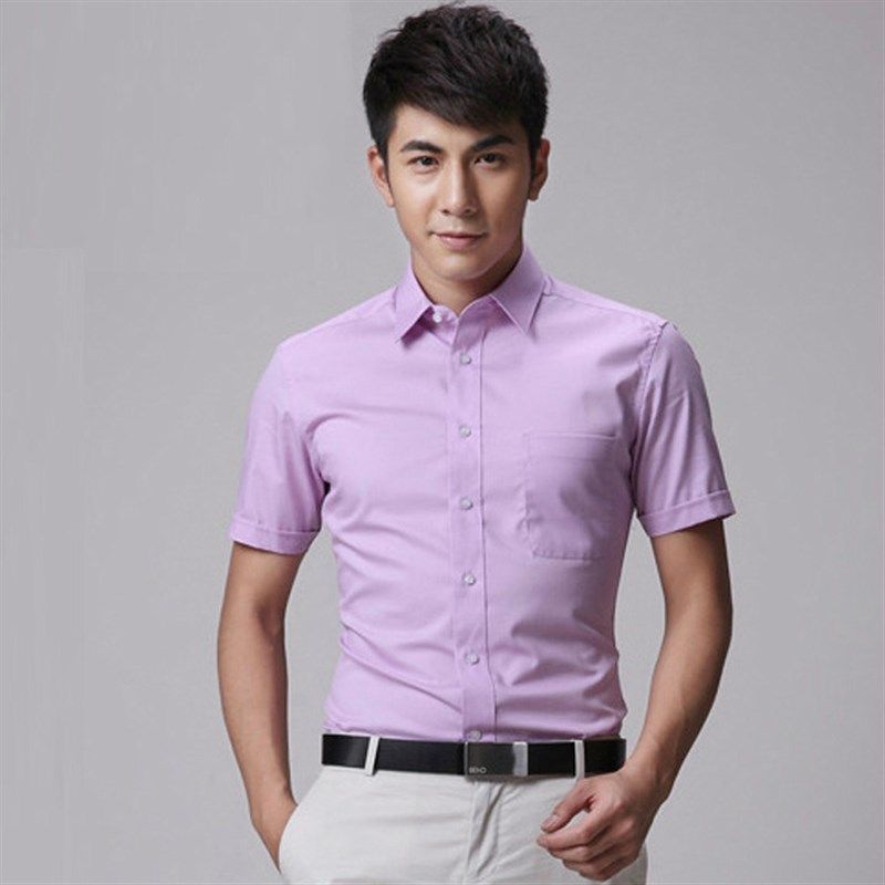 短袖衬衫男士夏季修身商务职业正装衬衣白色面试新郎结婚礼工作服