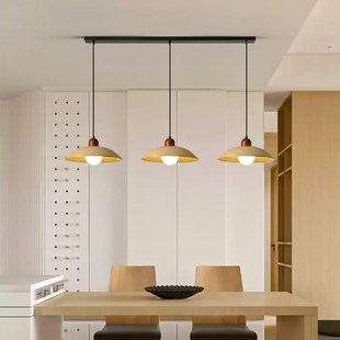 中古侘寂风餐厅吊灯胡桃木色简约个性艺术飞盘3头餐桌吧台小吊灯