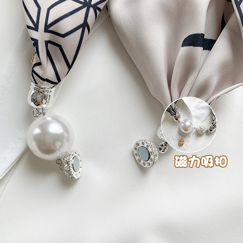 春秋薄款护颈磁扣丝巾女夏季遮脖子磁吸扣小长条围巾装饰带窄项链