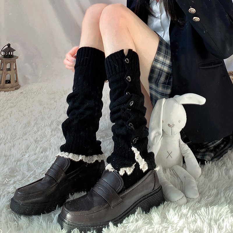 夜间教习室腿套y2k蕾丝花边袜子女秋中筒小腿袜jk袜套白色堆堆袜