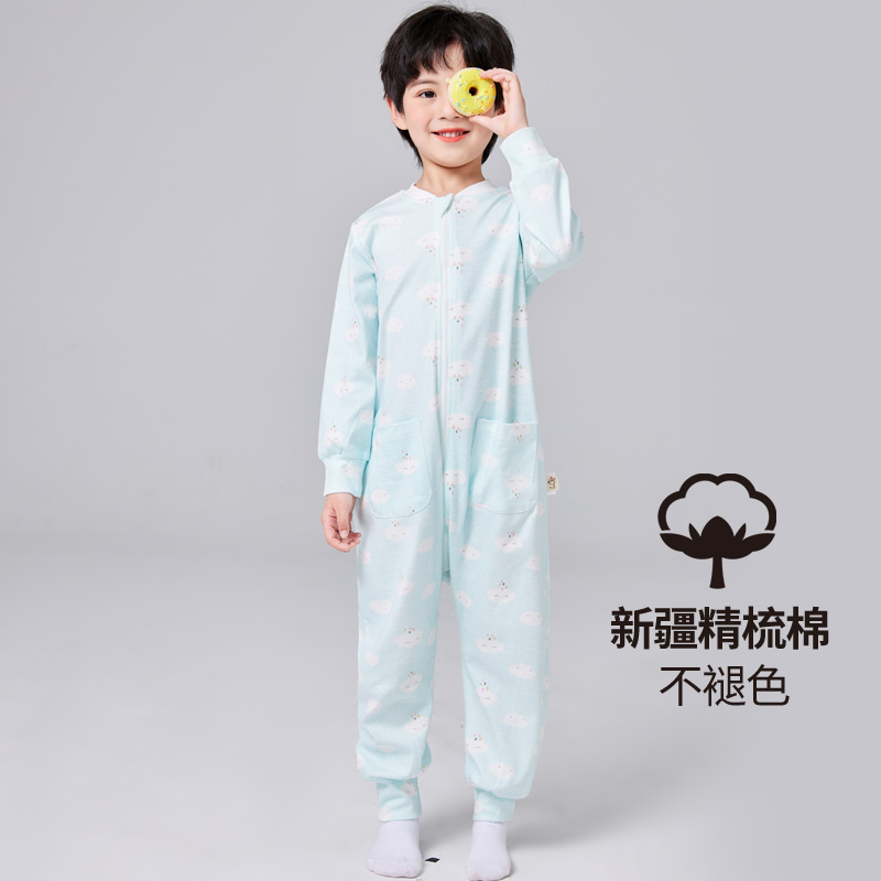 儿童连体睡衣春秋男童纯棉连身睡衣宝宝家居服中大童A类连体睡袋