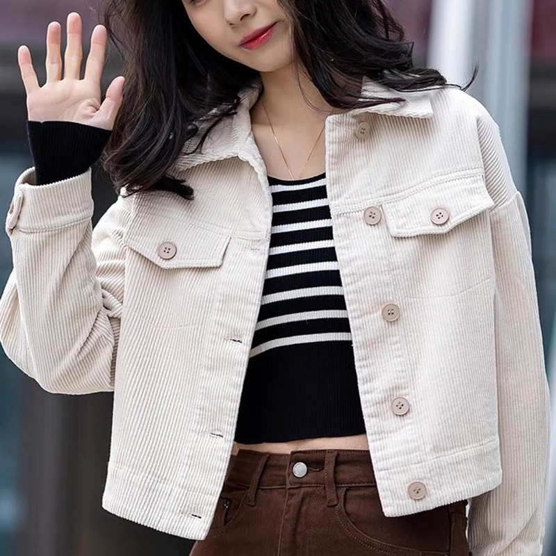 灯芯绒短外套休闲衬衫女装秋冬款条绒上衣长袖小个子气质开衫百搭