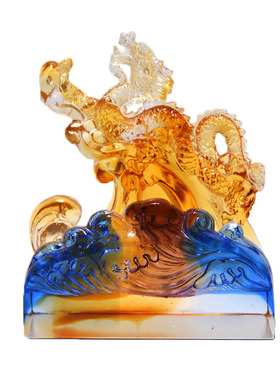 琉璃祥龙名片座摆件办公室精致水晶商务手工艺品送男领导升职礼物