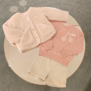 法单~女童粉色羊羔绒毛毛外套 泰迪绒夹棉厚外衣 秋冬毛绒绒外套