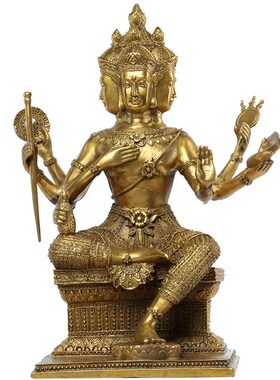 纯黄铜四面佛大梵天泰国像供奉佛像黄铜金属禅意风格招财装饰物品