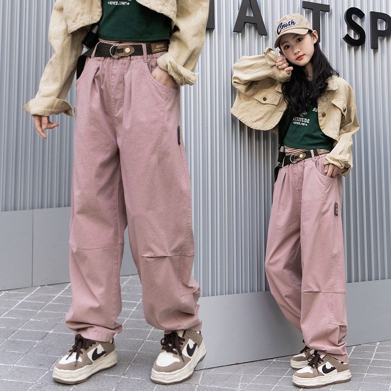 女童工装裤春秋款宽松裤子12到15岁大童女装2024春装初中生休闲裤