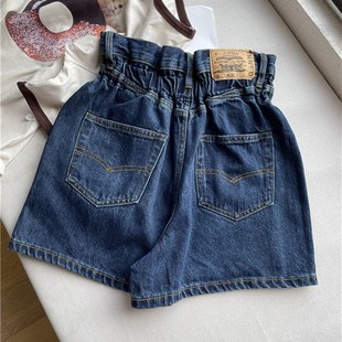 蒿质感Gan春夏高腰花苞松紧腰设计休闲显瘦牛仔短裤女宽松阔腿