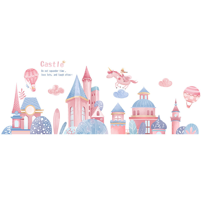 儿童房墙面装饰床头背景墙女孩房间布置粉色城堡贴纸少女卧室墙贴,家居饰品,软装墙贴,淘宝优惠券,粉丝福利购,淘宝优惠卷