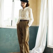 咔叽休闲长裤 秋季 男高腰RRL风格 老式 英式 复古vitage宽松阔腿西裤