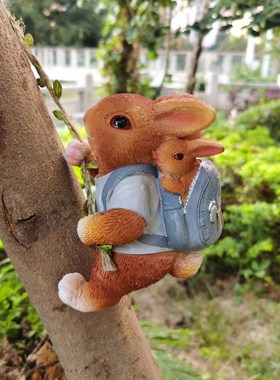 户外花园兔子摆件装饰庭院造景猴子阳台动物创意攀爬壁挂吊件挂件