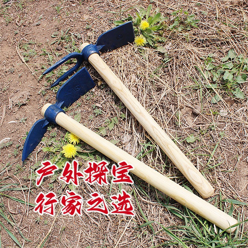叉镐全钢便携小巧户外探宝两股叉锄两用上山多功能考古木柄小锄头