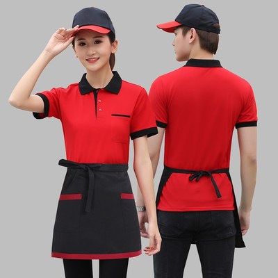 餐饮服务员工作服定制短袖T恤女夏季烧烤火锅快餐厅饭店食堂工装