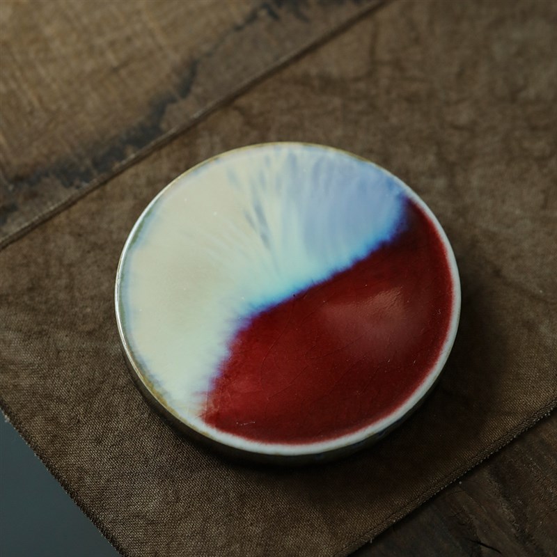 盖碗盖紫砂壶手工窑变郎红陶瓷盖置复古景德镇功夫茶具茶道