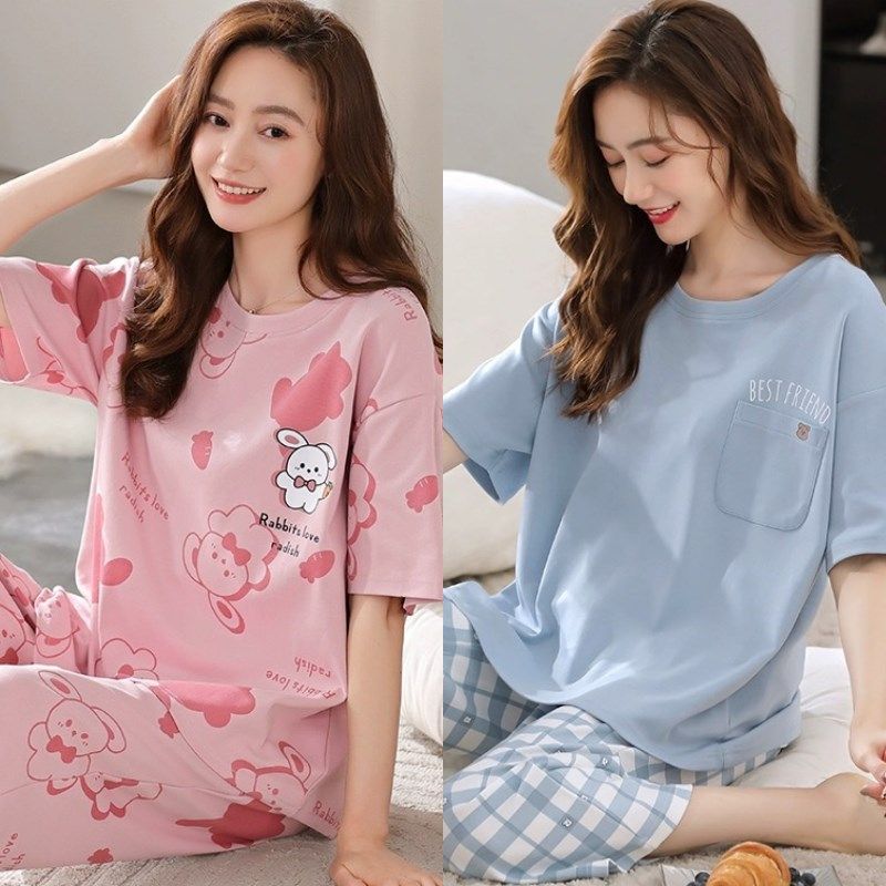 大码睡衣女夏季套装新款春秋天短袖七分裤可爱卡通外出网红家居服,女士内衣/男士内衣/家居服,睡衣/家居服套装,淘宝优惠券,粉丝福利购,淘宝优惠卷