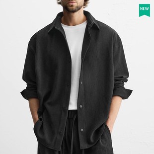 男装 美式 褶皱宽松休闲长袖 柜429 外套 新品 衬衫 ZA7380911 24秋季
