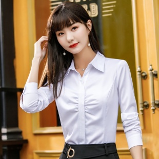 短袖白衬衫女春夏V领褶皱防走光不透职业衬衣气质正装上衣工作服