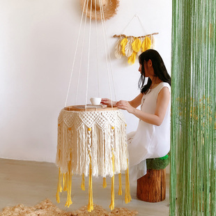 北欧手工编织民宿收纳流苏边桌床头柜置物架空中吊饰茶几 艺术桌