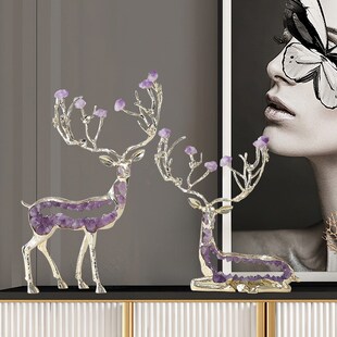 东方禧一鹿生财水晶鹿摆件轻奢客厅玄关办公室桌面装饰品乔迁礼物