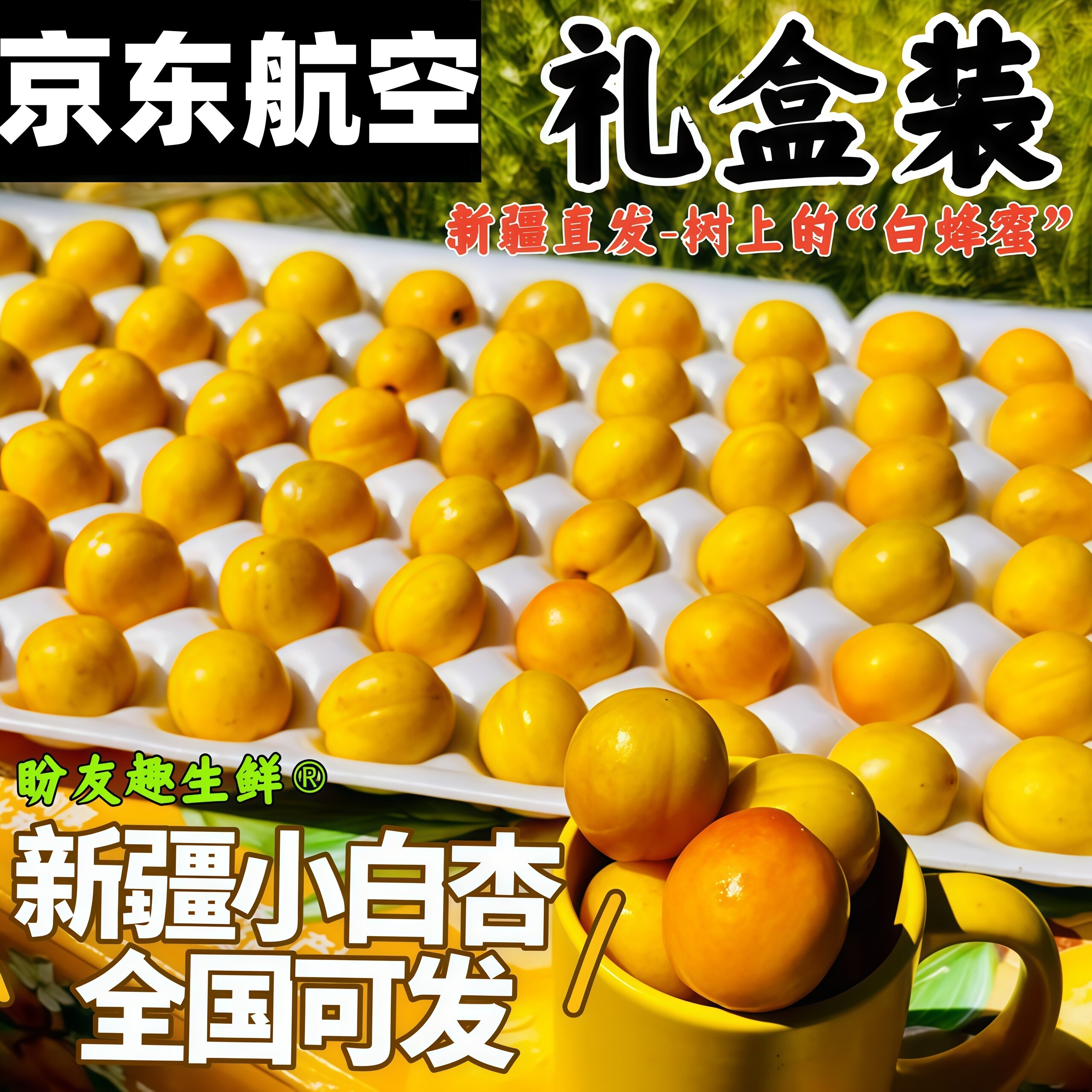 【京东空运】新疆小白杏新鲜杏子水果轮台库车小白杏整箱非小红杏