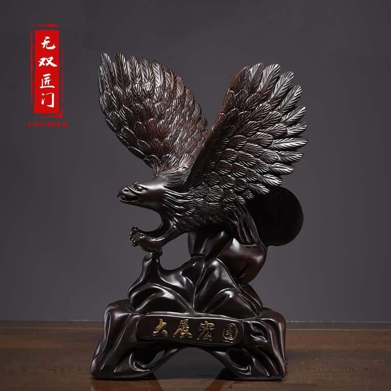 木雕老鹰摆件大鹏展翅大展宏图家居装饰红木工艺品办公室高档摆设