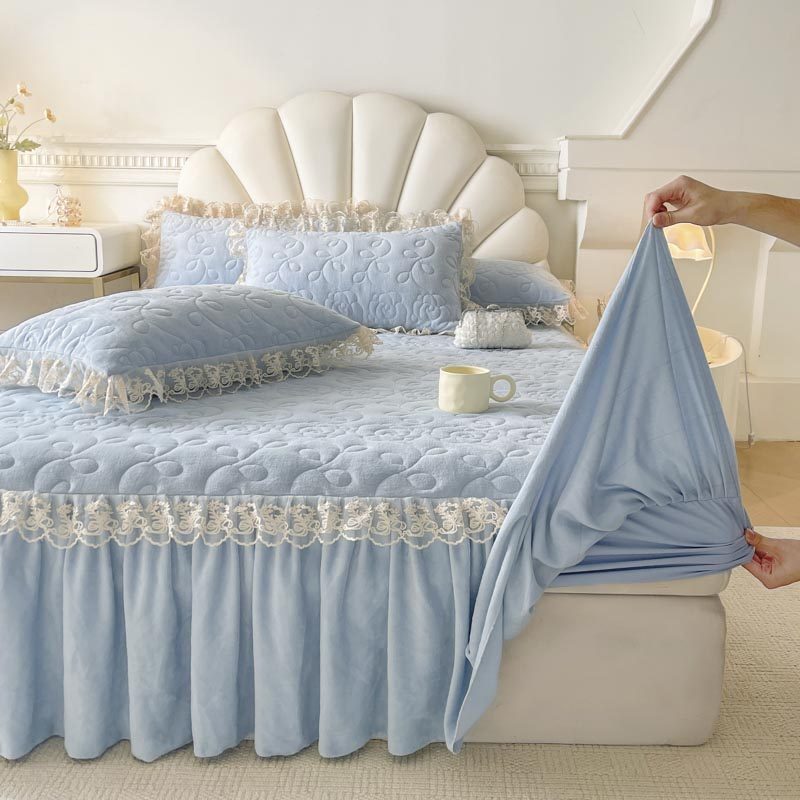 秋冬保暖床笠式床裙三件公风纯色加绒加厚单件防滑床罩,床上用品,床裙,淘宝优惠券,粉丝福利购,淘宝优惠卷