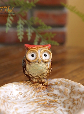 可爱的猫头鹰陶瓷碟摆设装饰坚果盘钥匙盆肥皂盒烟灰缸摆件