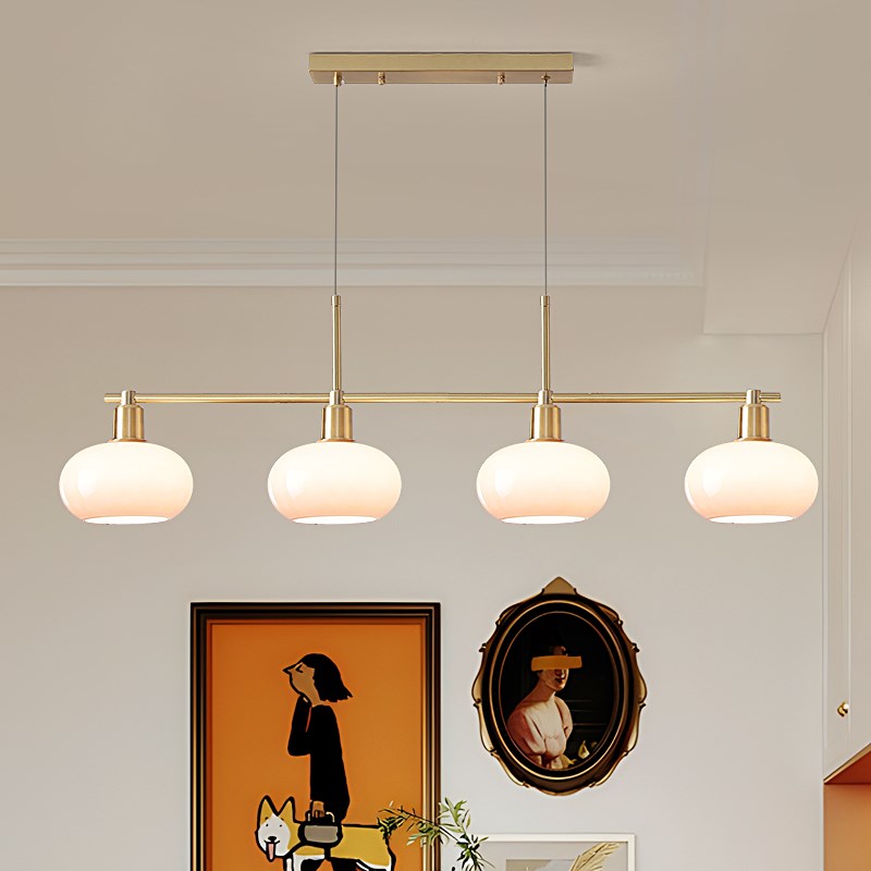 法式中古奶油风餐厅吊灯艺术复古餐桌灯饭厅吧台灯长条玻璃灯具