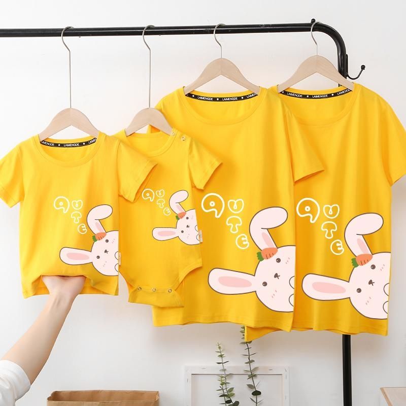 全家亲子装夏装一家三口四口短袖t恤母子母女装洋气纯棉婴儿爬服