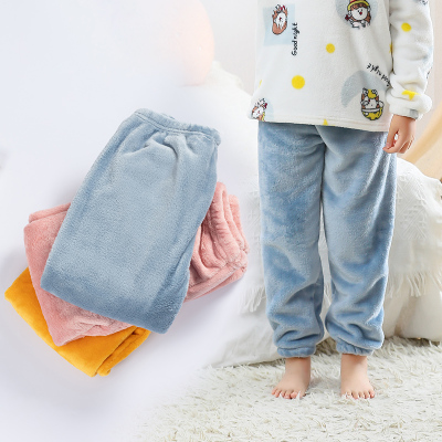 儿童睡裤珊瑚绒男童裤子秋冬女童法兰绒保暖家居裤加厚大童暖暖裤