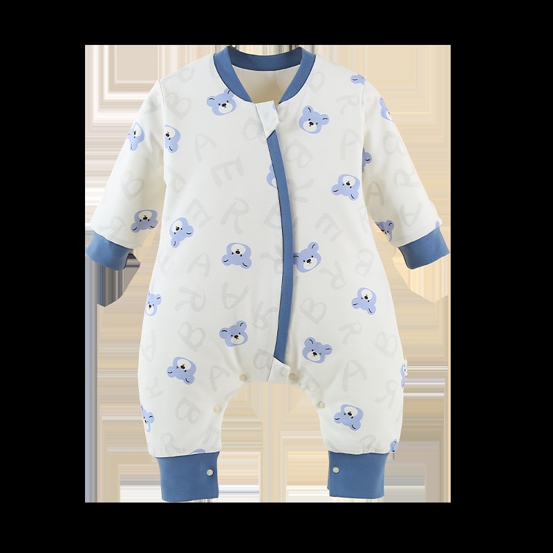 新生宝宝睡袋秋冬季夹棉薄棉婴儿连身男女童睡衣分腿保暖棉服冬款