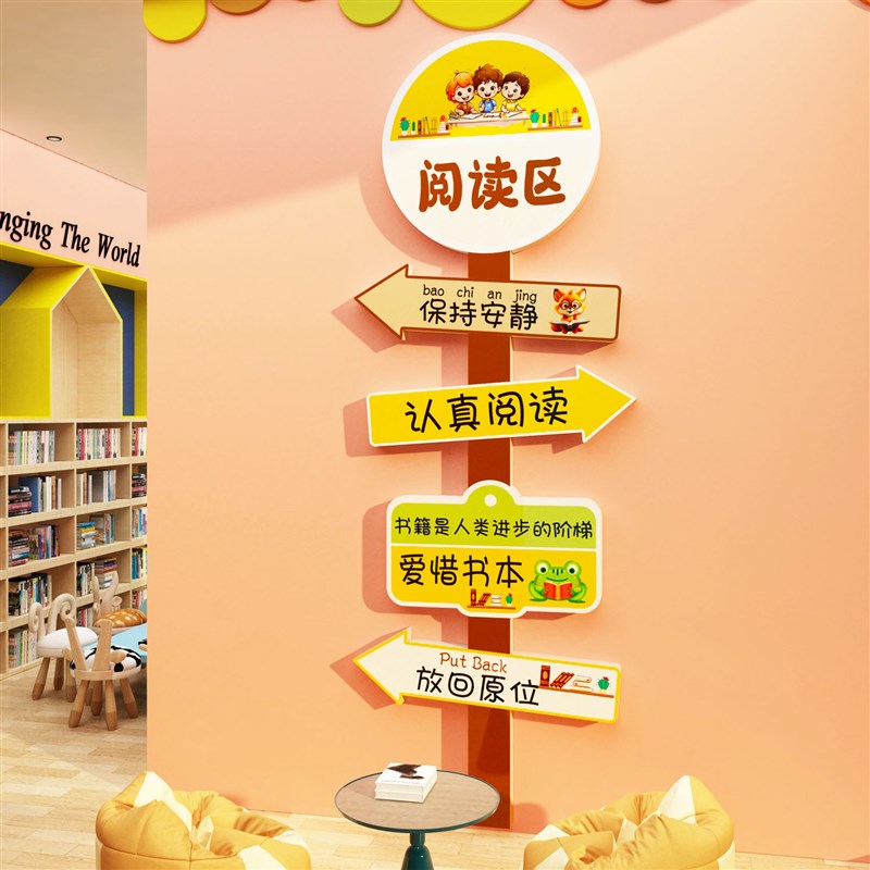 幼儿园图书角布置装饰教室阅读览区绘本馆环创背景文化墙面贴纸画