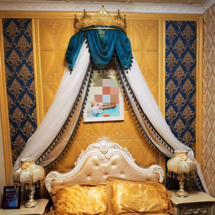 床幔床头帘宫廷法式欧式蓝白轻奢半圆帘头装饰公主复古通用家用帘