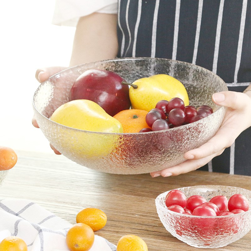 欧式客厅水晶玻璃沙拉碗创意水果盘透明水果碗家用果篮金边小饭碗